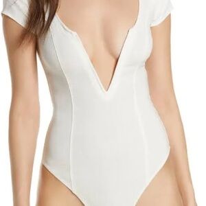 Free people Elegant White Deep V-Neck Bodysuit